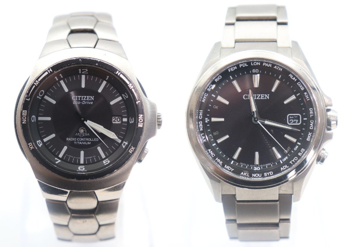 【2点】CITIZEN シチズン ATTESA アテッサ A412-T003266Y/H149-S096073 ECO-DRIVE 電波 ソーラー デイト ジャンク メンズ 腕時計 6142-AM