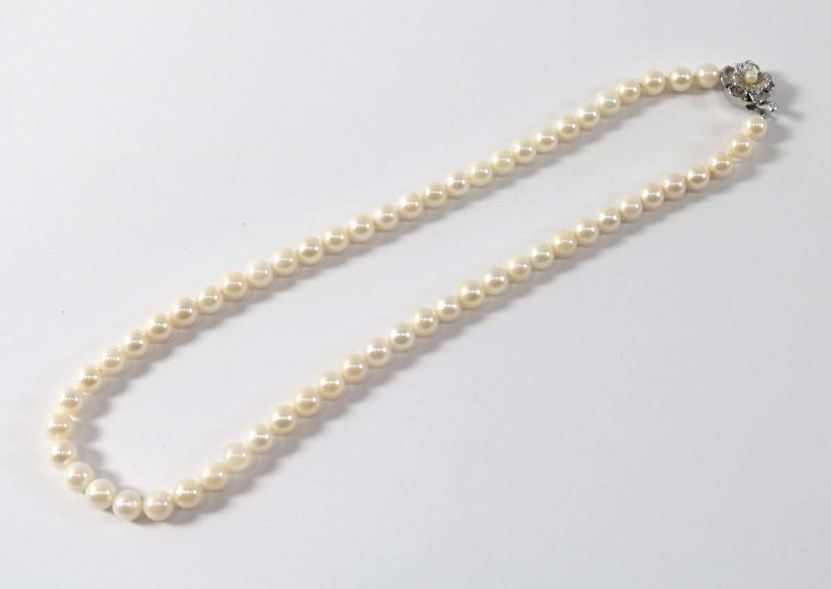 本真珠 パール ネックレス 約6.5-7.0mm珠 留め具 シルバー SILVER 刻印 レディース アクセサリー 6104-YS