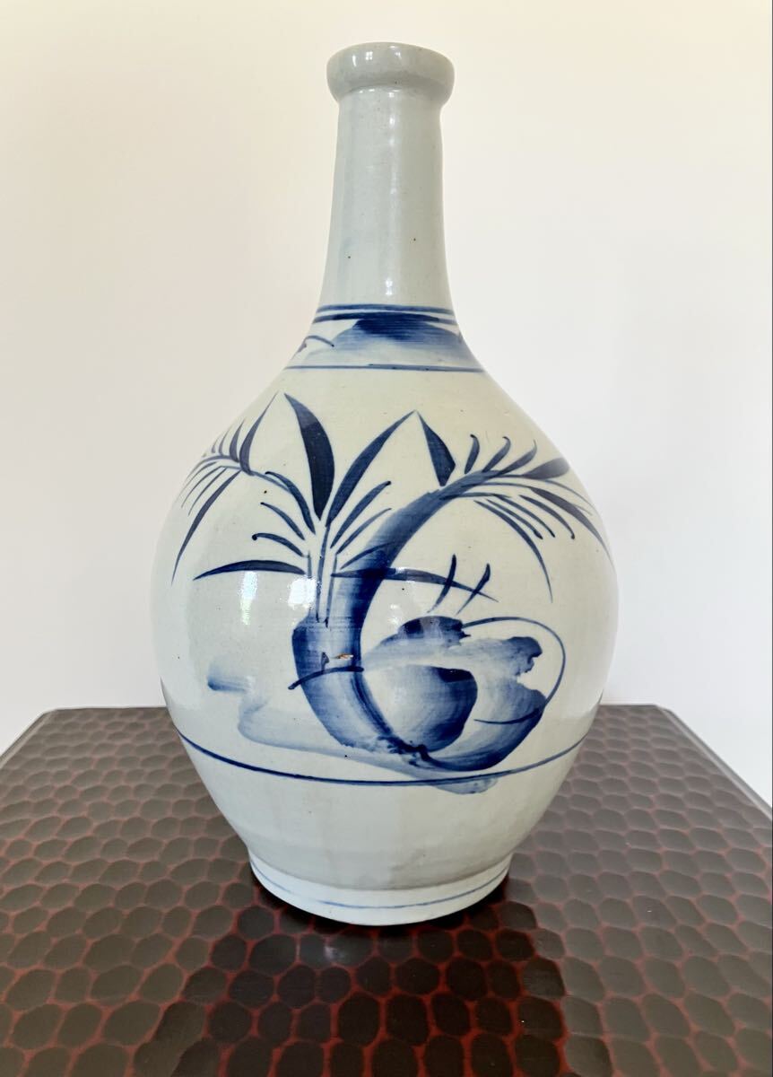 染付草花紋花瓶　時代物★骨董品★花生 花瓶 花器☆アンティーク・和風・和モダン 花瓶 染付 花器 陶器 壺 花入