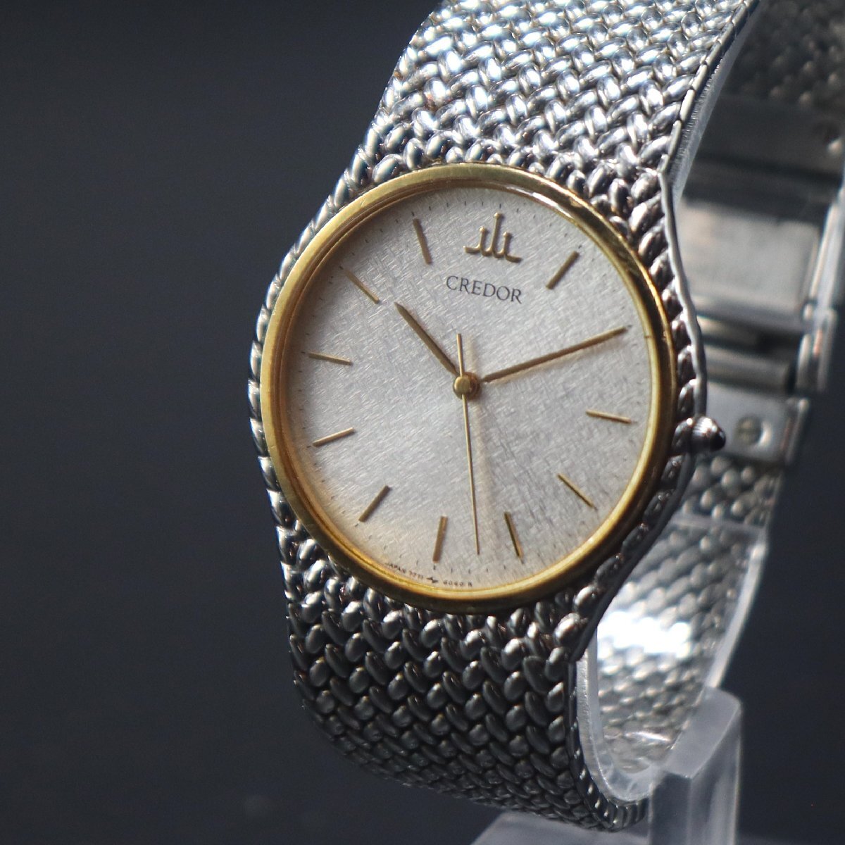 電池新品 SEIKO CREDOR セイコー クレドール 7771-6050 クォーツ 18KTベゼル 亀戸工場 コンビカラー 3針 純正ブレス メンズ腕時計