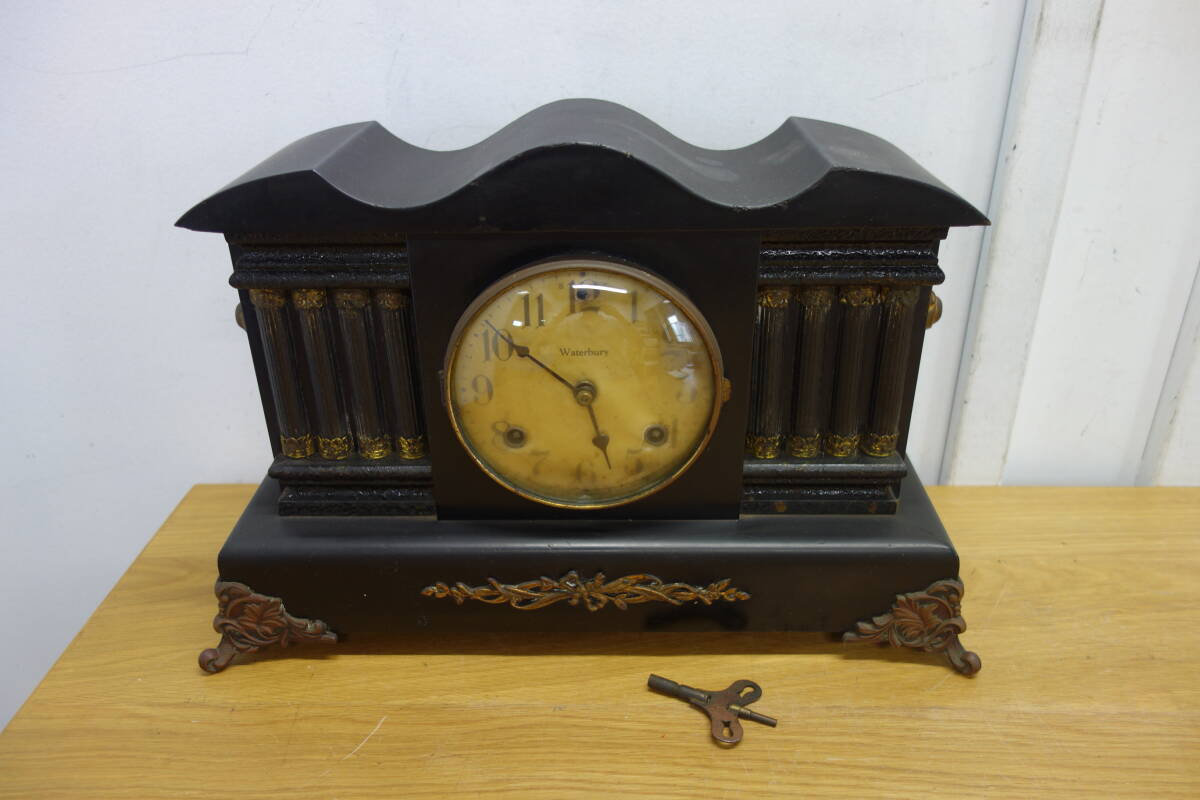 Waterbury アンティーク 置時計 ゼンマイ レトロ 中古 ジャンク品 管理ZI-100