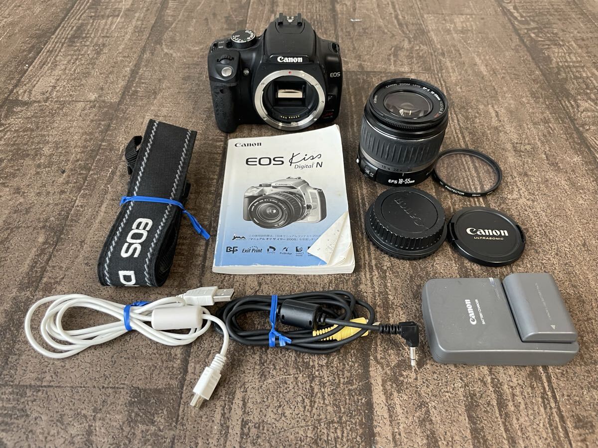 1円 Canon EOS Kiss Digital N レンズセット ブラック ★取説・充電器 フィルター付き！ レンズ EF-S 18-55mm 1:3.5-5.6 II USM 58mm