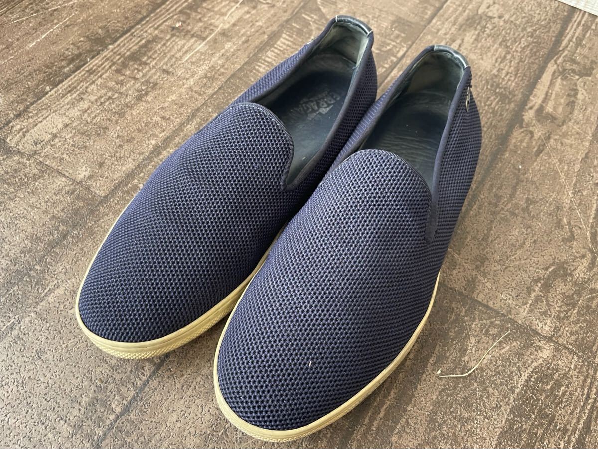 1円 Ferragamo フェラガモ LEBLANC ニット スリッポン スニーカー 9 EEE 27.0cm相当 ネイビー 紺 メッシュ ローファー メンズ Salvatore 