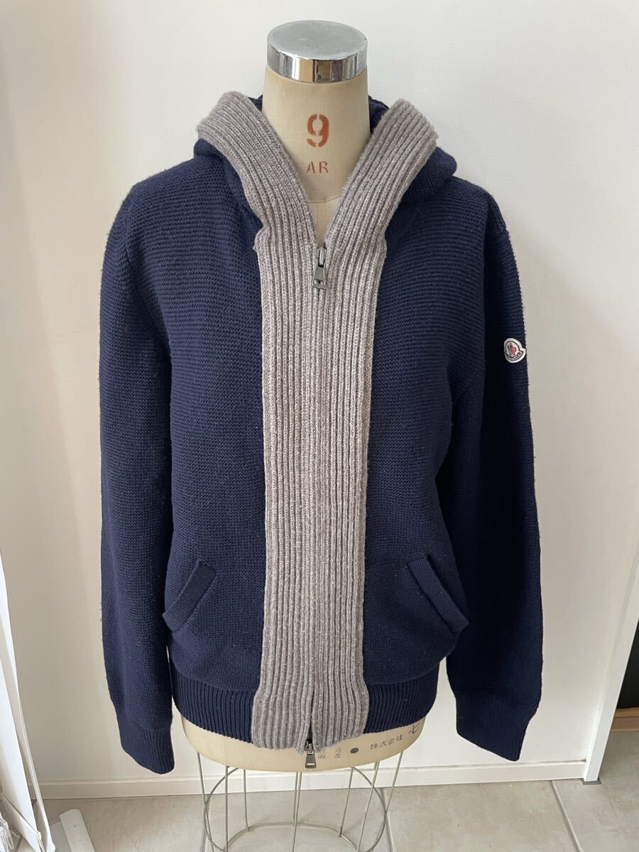 1円 モンクレール MONCLER マリオーネ トリコット ニット パーカー L ネイビー グレー MAGLIONE TRICOT CARDIGAN ジップアップ 国内正規品