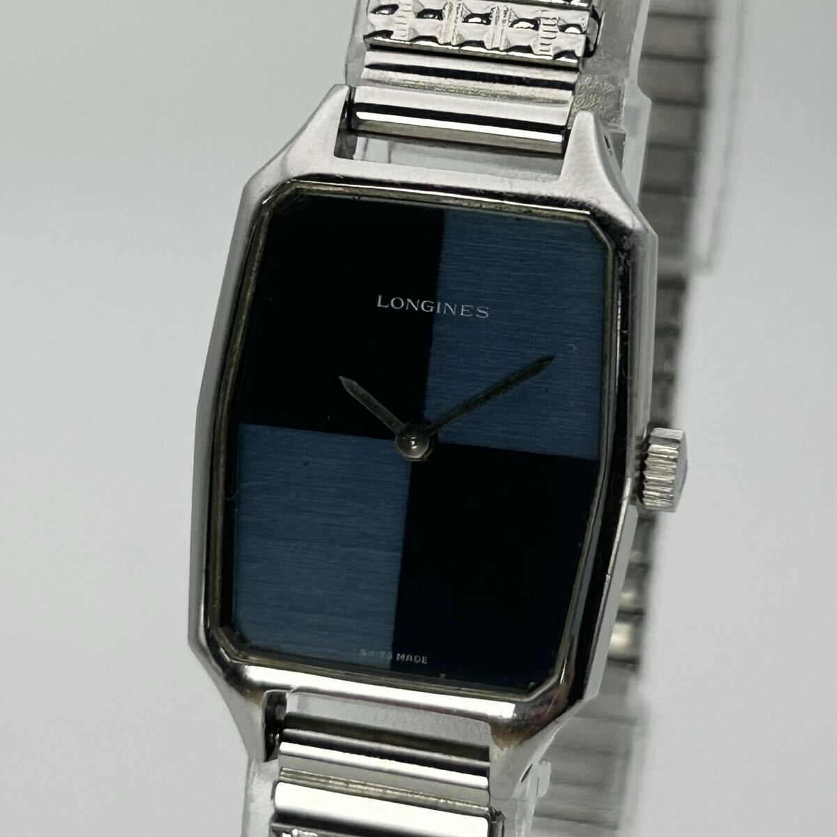 【超希少 付属品有 稼働】 LONGINES ロンジン ブルーチェッカーパターン文字盤 スクエア レクタンギュラー スイス製 手巻き 腕時計