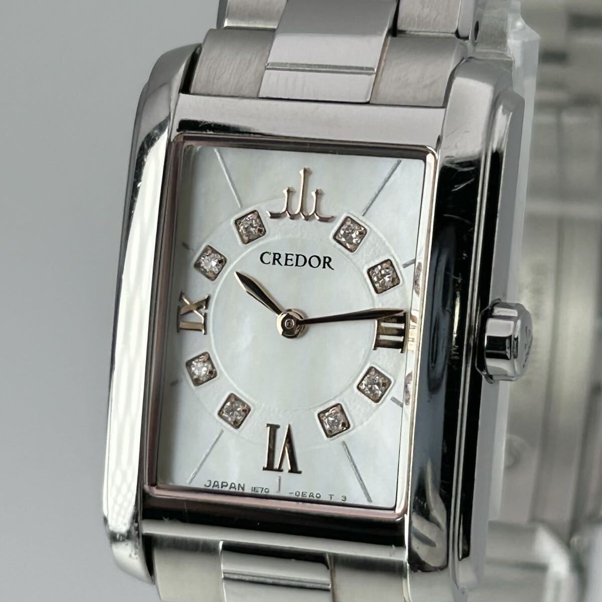 【超希少 稼働】SEIKO セイコー CREDOR クレドール 1E70-0CV0 シェル文字盤 レクタンギュラー スクエア Roman ローマン8Pダイヤ 腕時計