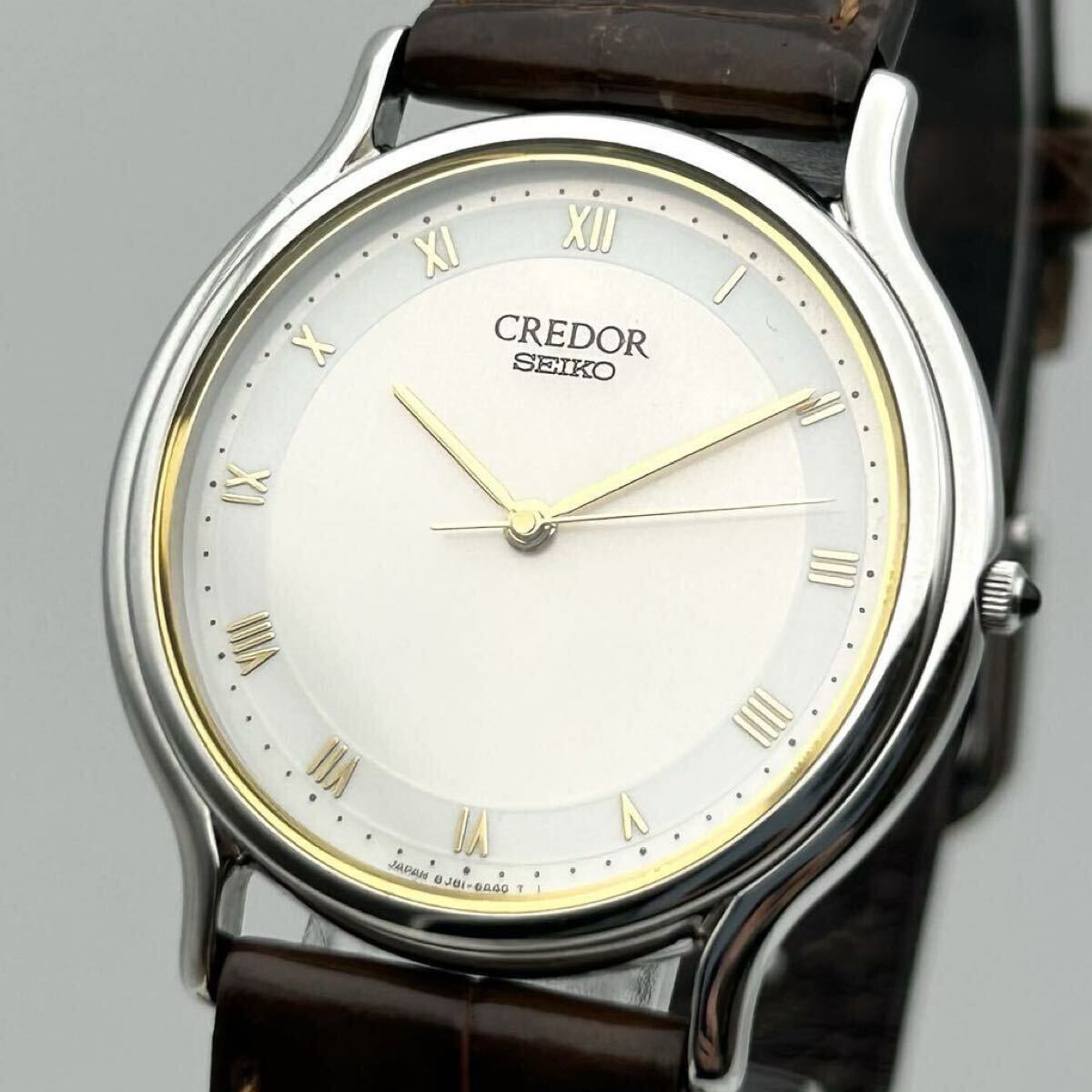 【メンズ 箱有 新品電池 稼働】SEIKO セイコー CREDOR クレドール 8J81-6A30 薄型 ultra thin 高級ドレスウォッチ japan vintage 腕時計