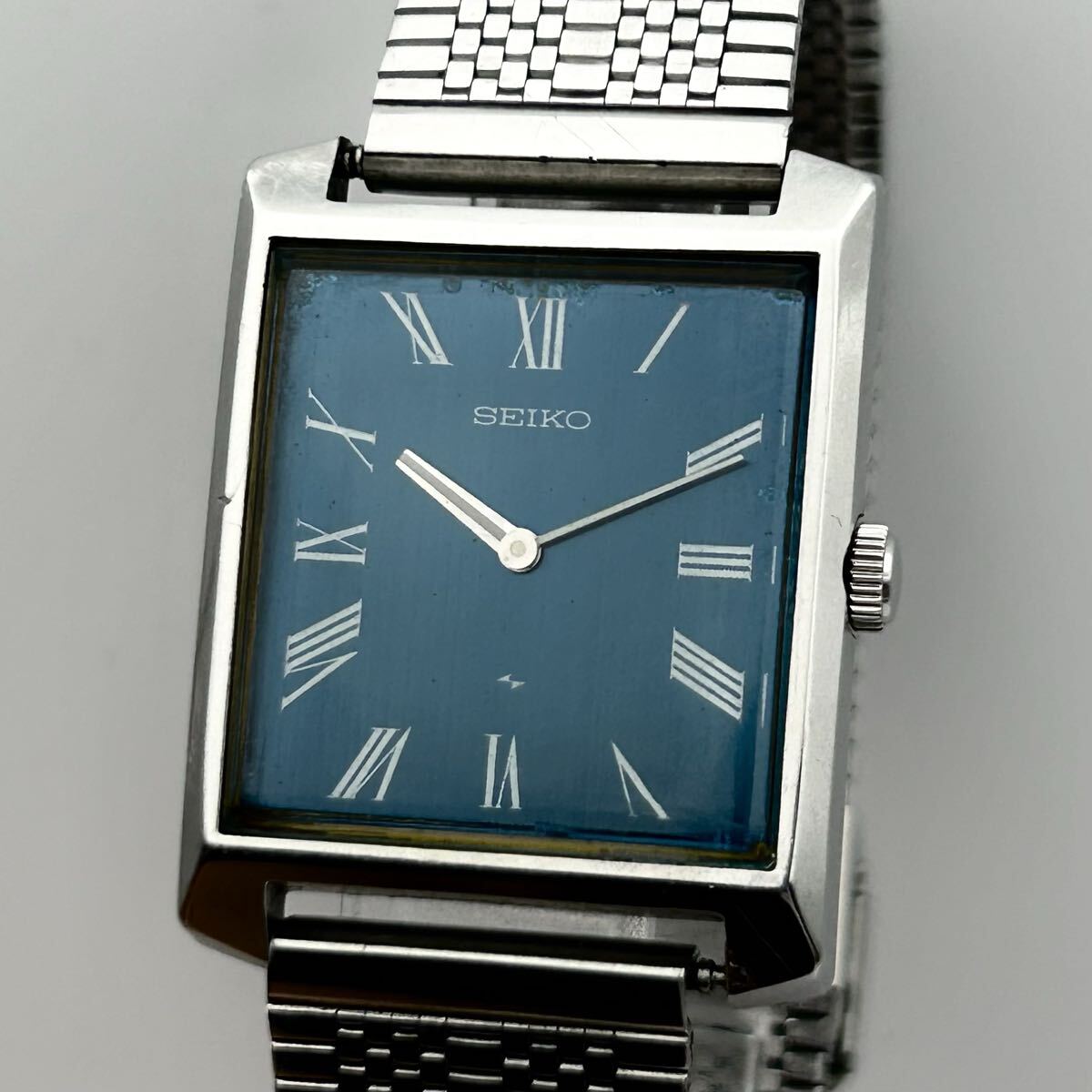 【稼働】SEIKO セイコー Chariot シャリオ 2220-3031 手巻き Roman ローマン ブルー文字盤 レクタンギュラー 腕時計