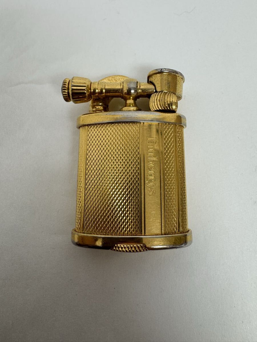 ×売り切り美品 バーバリー オイルライター 1700 金×青ストーン ローラー式 ライター Burberrys ヴィンテージ 喫煙具 コレクション 現状品