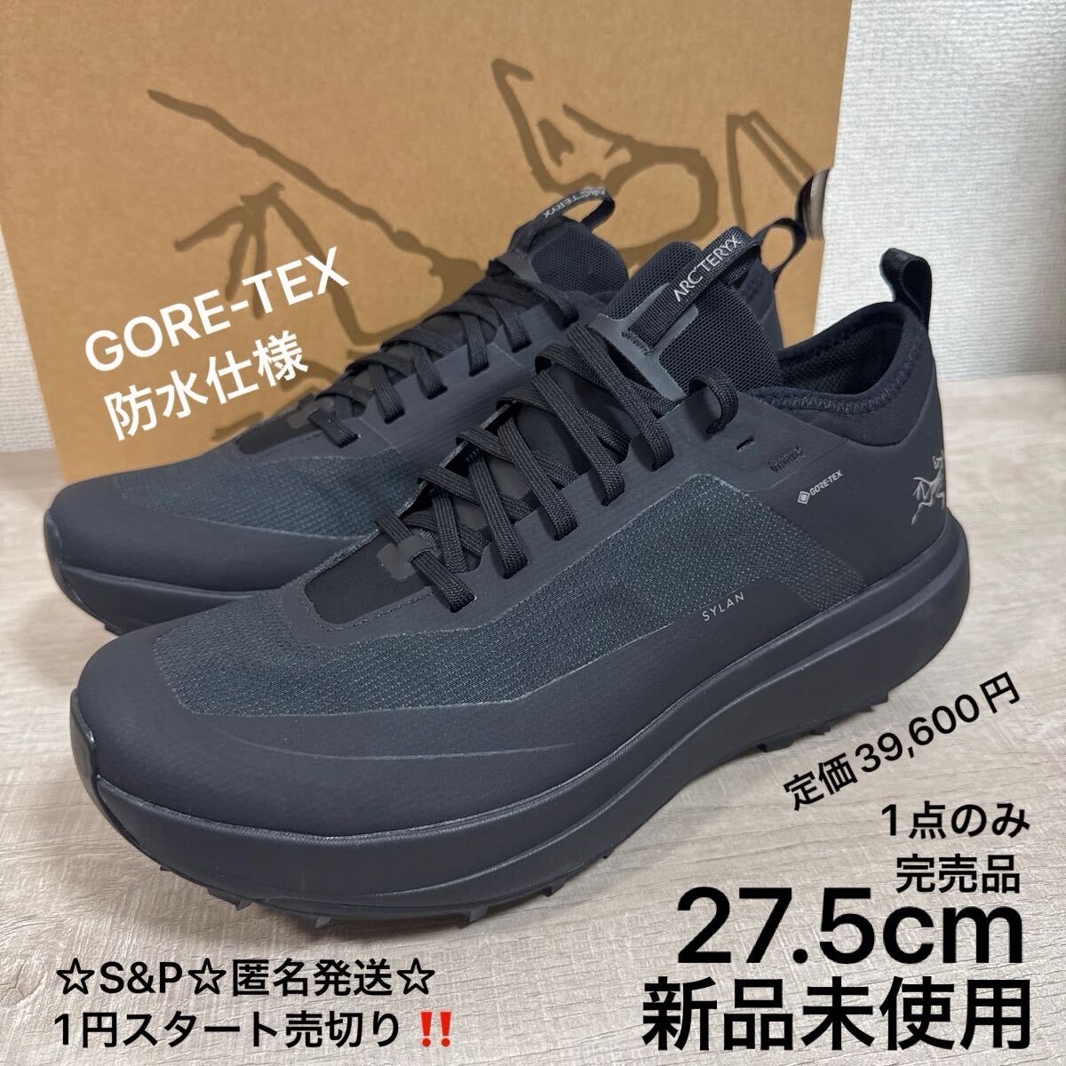 1円スタート売切り 新品未使用 27.5cm US9.5 ARCTERYX アークテリクスシューズ SYLAN GTX M ゴアテックス ブラック 防水仕様 GORE-TEX