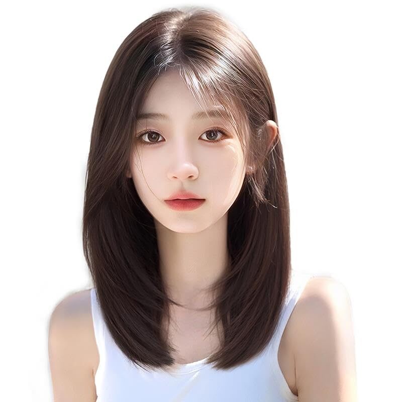 knnzkウィッグ セミロング ミディアム ストレート 人毛mix フルウィッグ レディース かつら カツラ wig 自然 r.h
