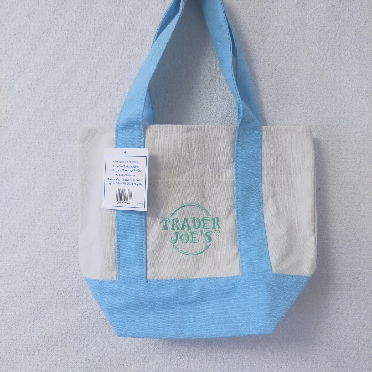 ★未使用品★TRADER JOE'S トレーダージョーズ ミニキャンバストートバッグ 水色 　送料無料