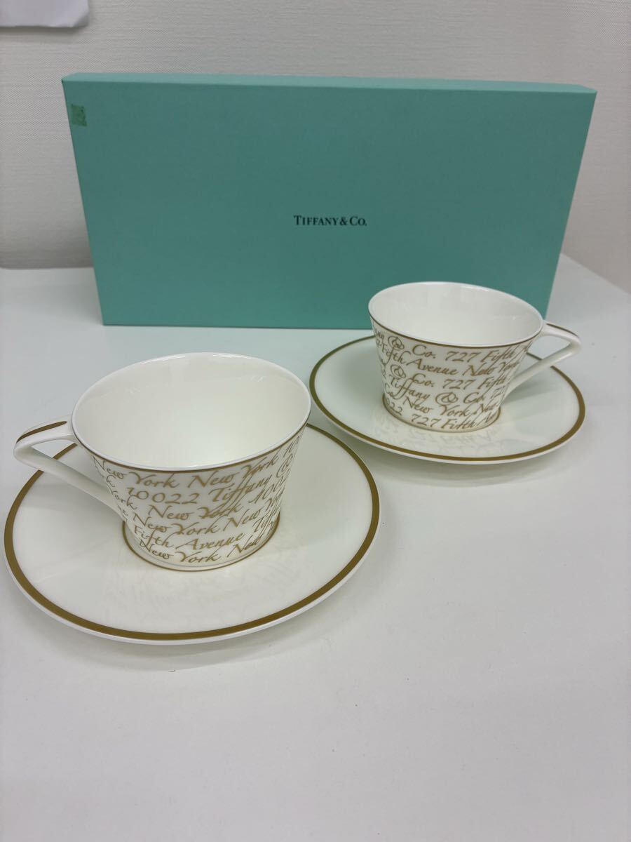1973 【極美品】ティファニー ノーツ ペア カップ＆ソーサー 金彩 ゴールド TIFFANY&Co. 食器 自宅保管品 外箱付き