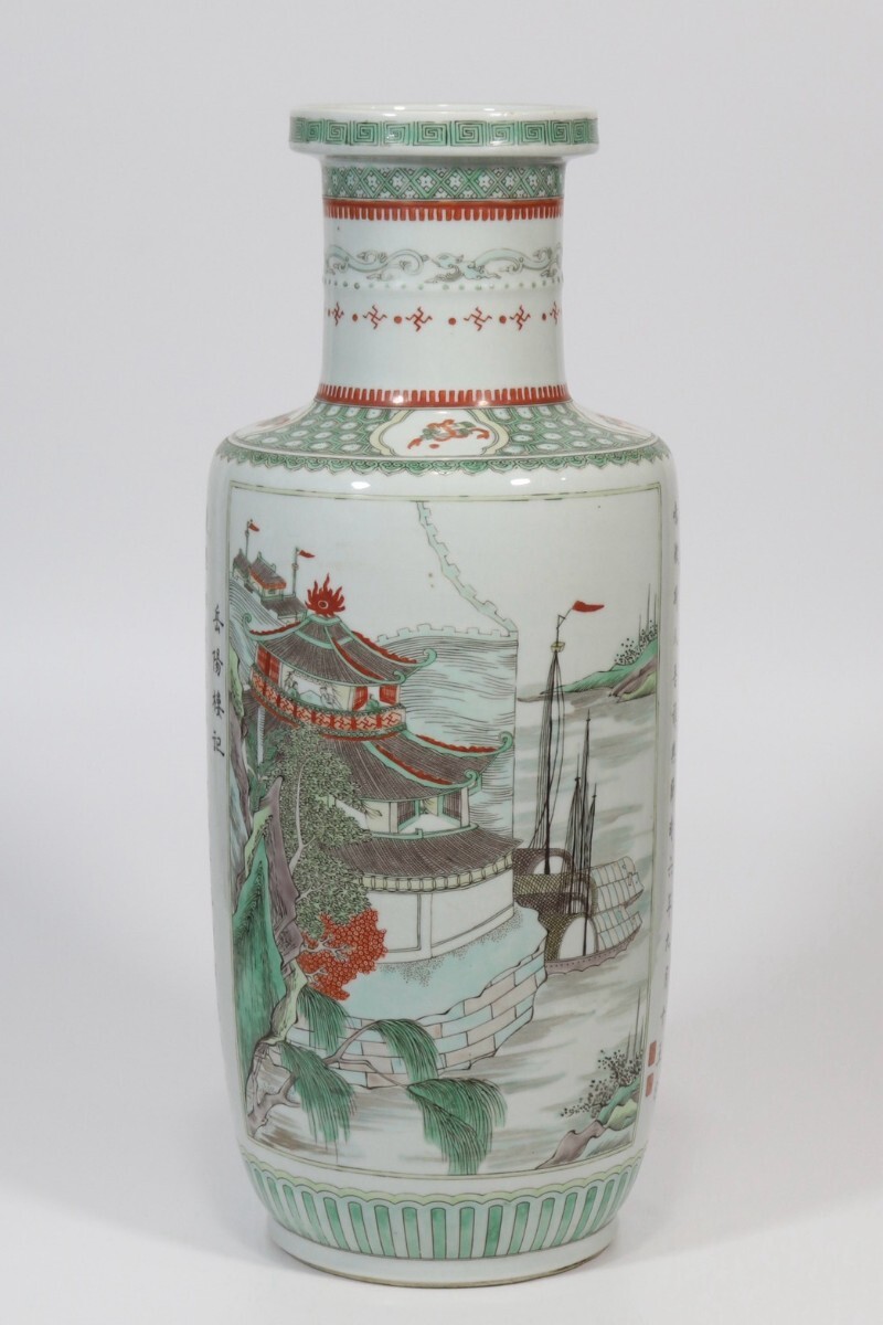 中国古美術 時代物 清時代 五彩 花瓶 古美術 唐物 古賞物 置物 古陶磁器 高さ45.5cm h16