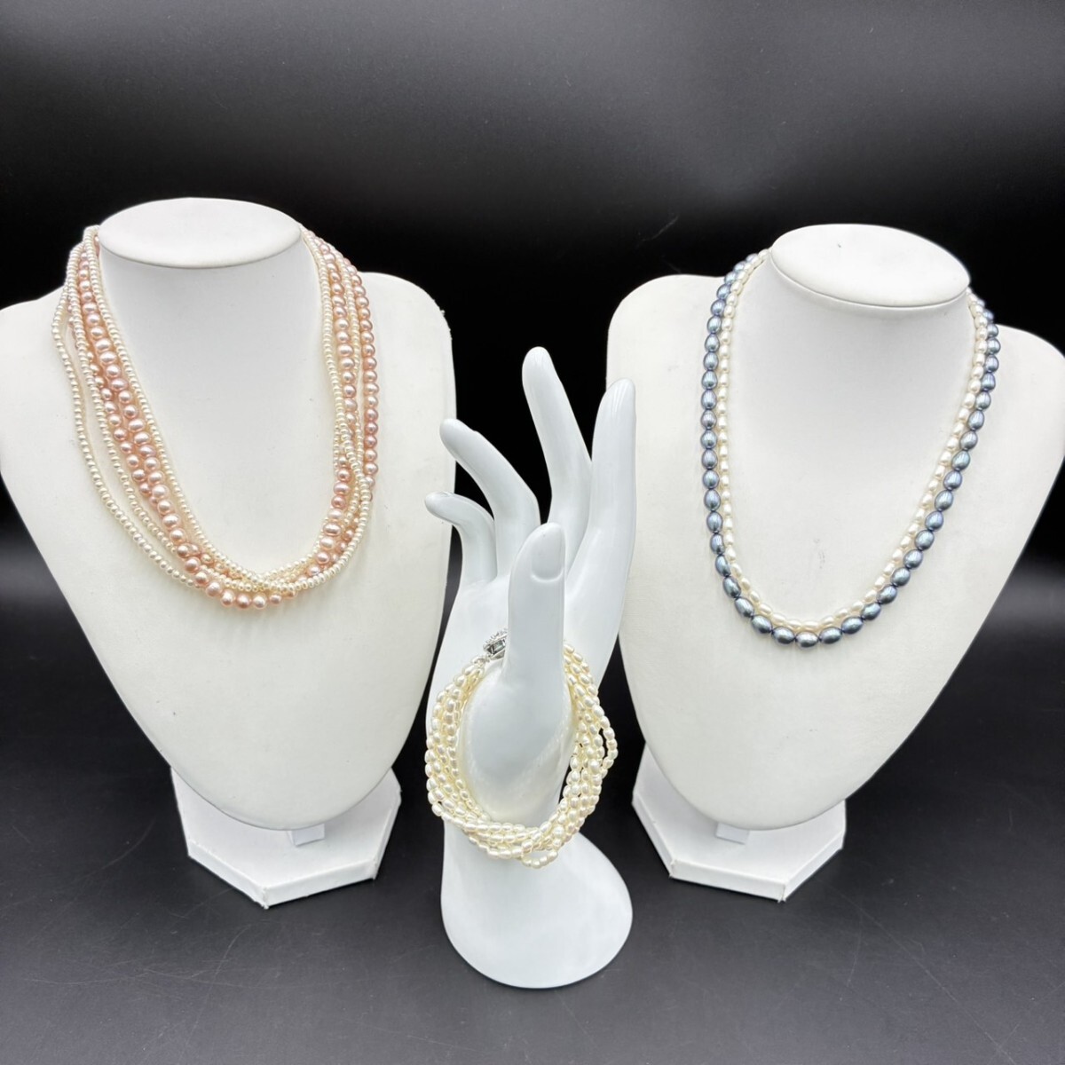 ◇1円スタート 淡水 真珠 パール ネックレス ブレスレット まとめ4点 一部留め具silver 刻印有り5.9mm-6.3mm 総重量約114.1g Pearl AF06049