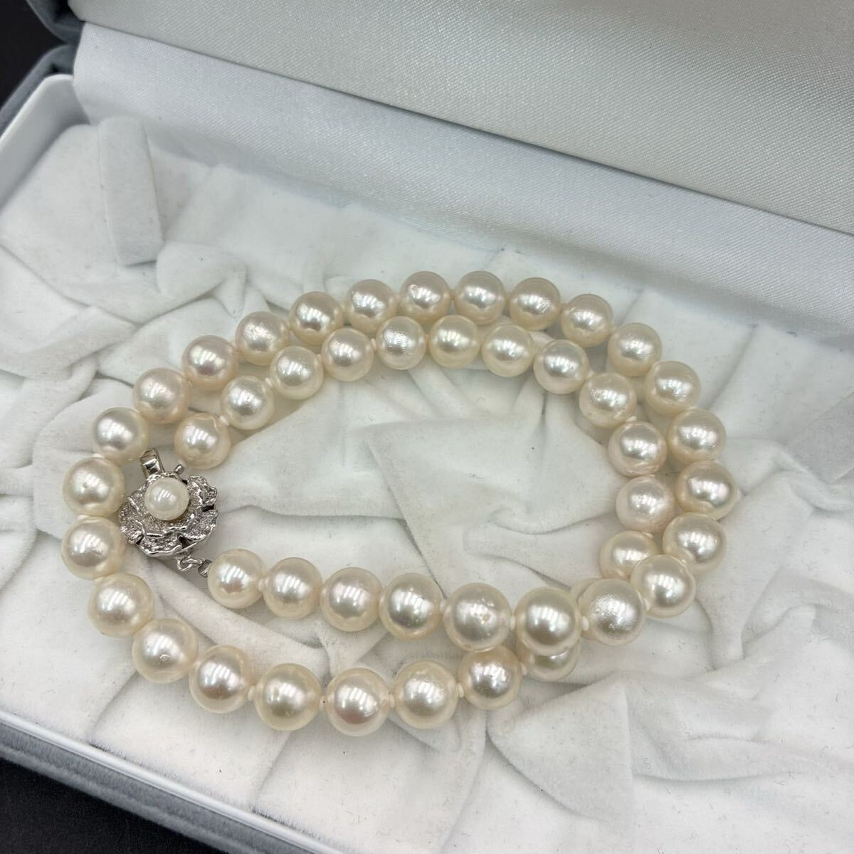 ◇1円スタート アコヤ 真珠 パール ネックレス 留め具silver 8.1-8.3mm 総重量約40.6g あこや Pearl テリ良 TK0605こ