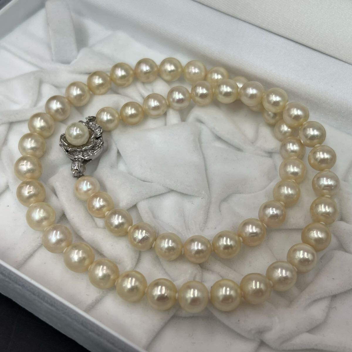 ◇1円スタート アコヤ 真珠 パール ネックレス 留め具silver 刻印あり　7.4~7.9mm 総重量約37.7g あこや Pearl TK0605シ