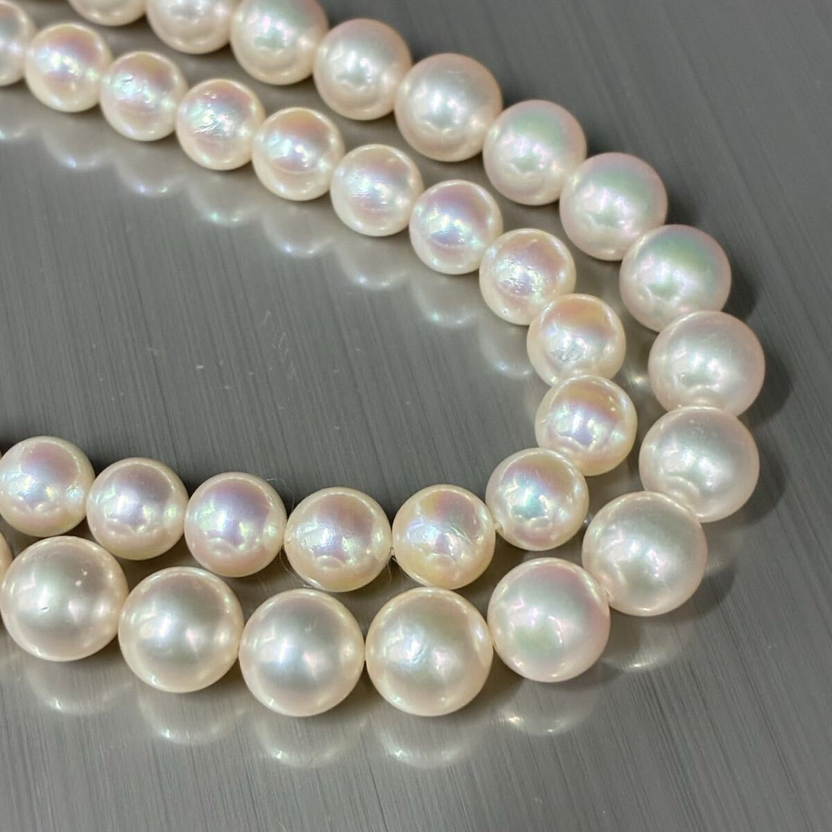 ◇1円スタート アコヤ 真珠 パール ネックレス まとめ2点 留め具silver 6-7mm 総重量約58.2g あこや Pearl テリ良し HE06062