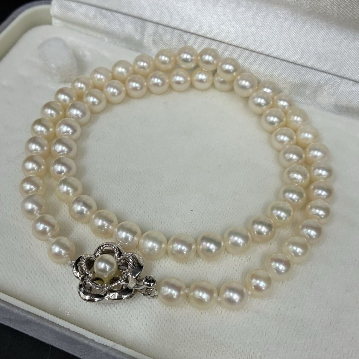◇1円スタート アコヤ 真珠 パール ネックレス 留め具silver 6.4-6.9mm 総重量約29.6g あこや Pearl テリ良し AY060617