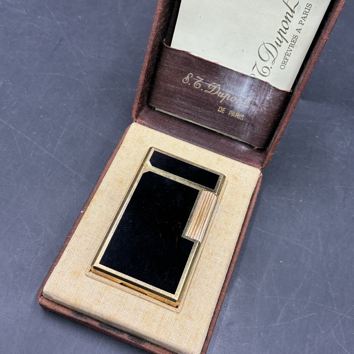 1円スタート S.T. Dupont エス・テー・デュポン ガス ライター 黒漆 ブラック ゴールドカラー 都彭 火花未確認 現状品 ケース付き TK060726