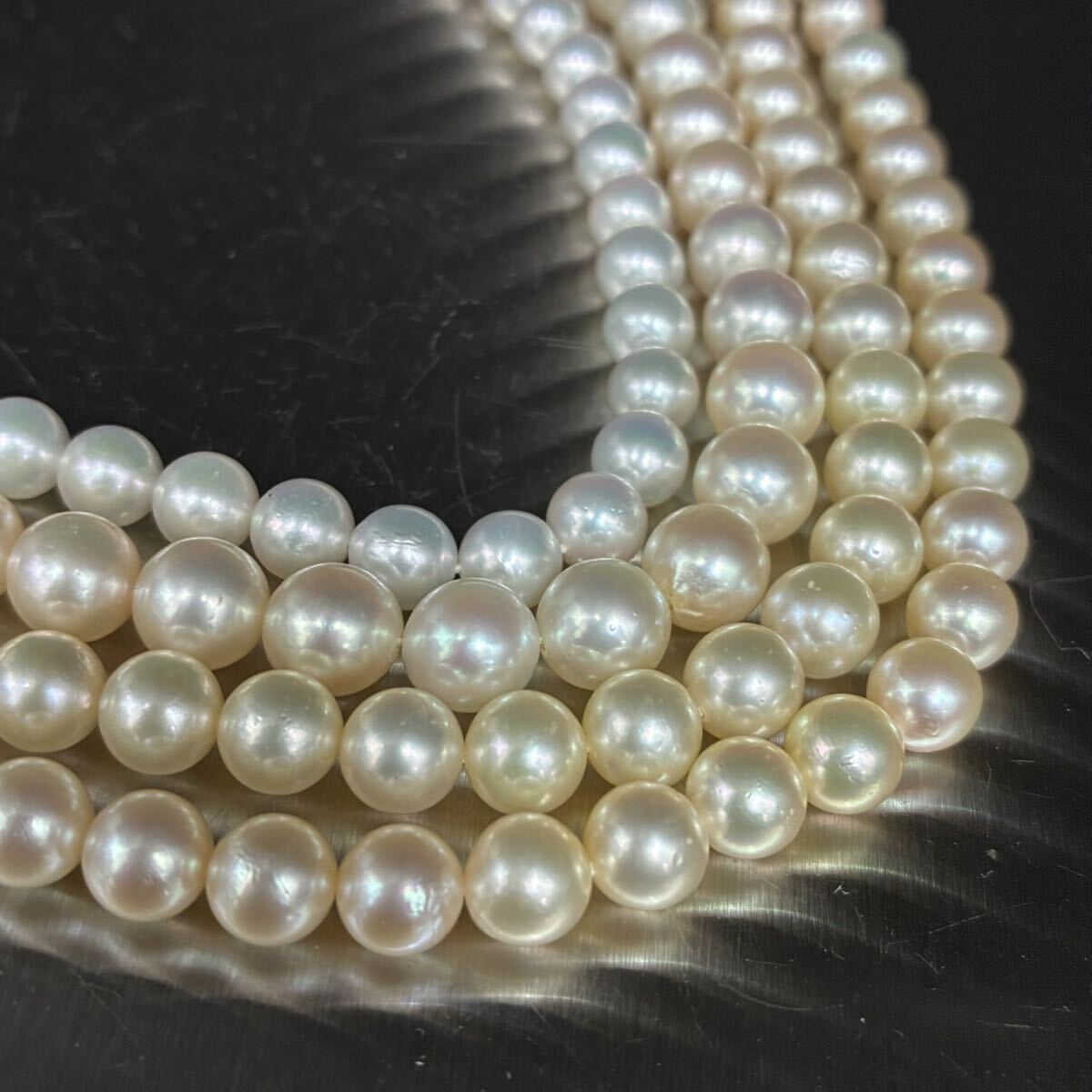 ◇1円スタート アコヤ 真珠 ネックレス まとめ3点 ロング 全長約115cm 5.9-7.9mm 留め具 silver 総重量約139g Pearl パール TK060728
