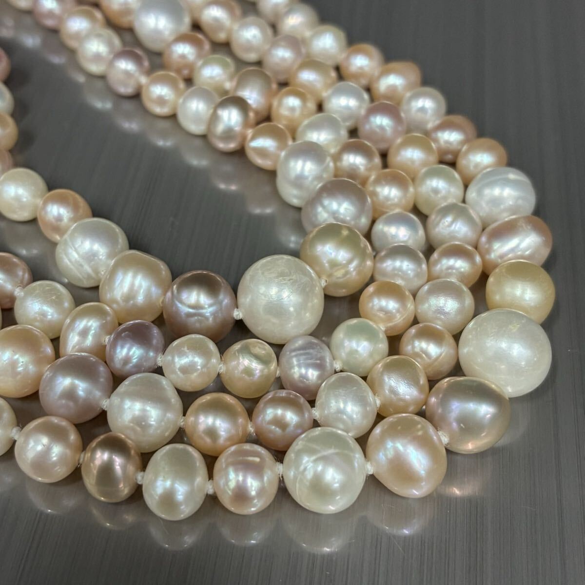 ◇1円スタート 白蝶 マルチカラー 真珠 ネックレス ロング 全長約164cm 5.9-10.1mm 総重量約112.9g Pearl パール TK060730