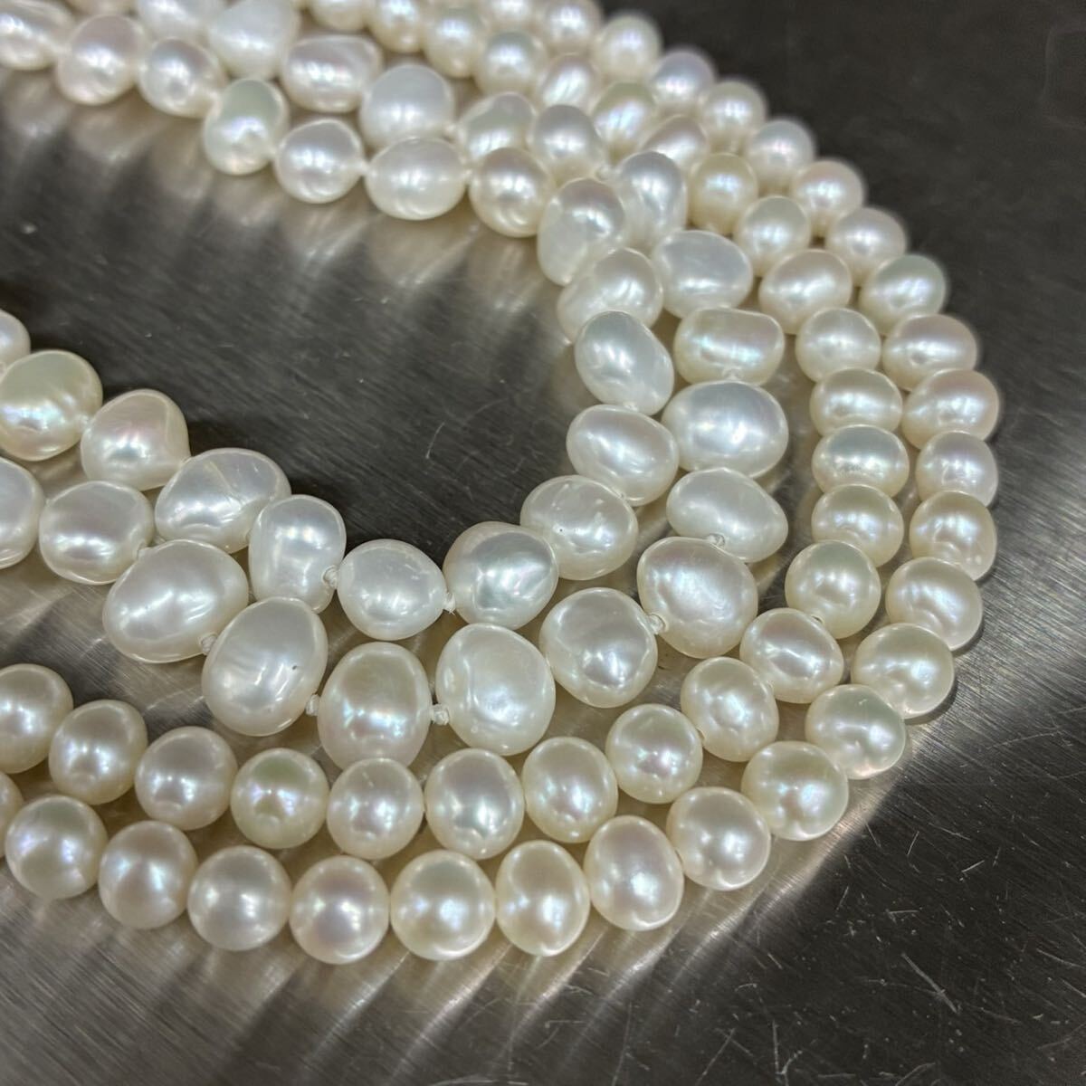 ◇1円スタート 淡水 真珠 ネックレス ロング まとめ2点 全長約181cm 4.8-8mm 総重量約140.7g Pearl パール TK060731