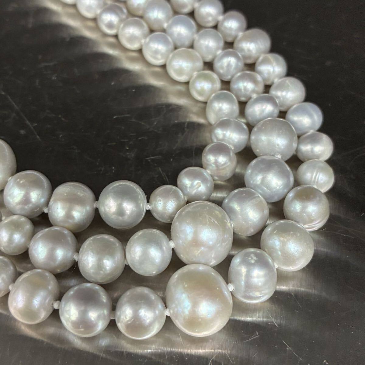 ◇1円スタート アコヤ ナチュラルグレー 真珠 ネックレス ロング 全長約165cm 6-10.9mm 総重量約140.7g Pearl パール TK060732