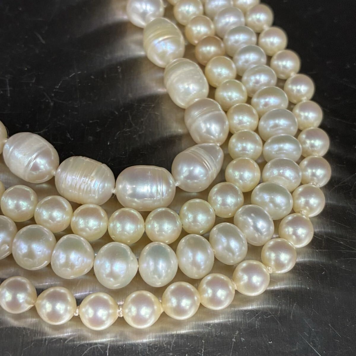 ◇1円スタート 淡水 真珠 ネックレス まとめ 4点 ロング 全長約112cm 6-8.7mm 総重量約166.9g Pearl パール TK060733