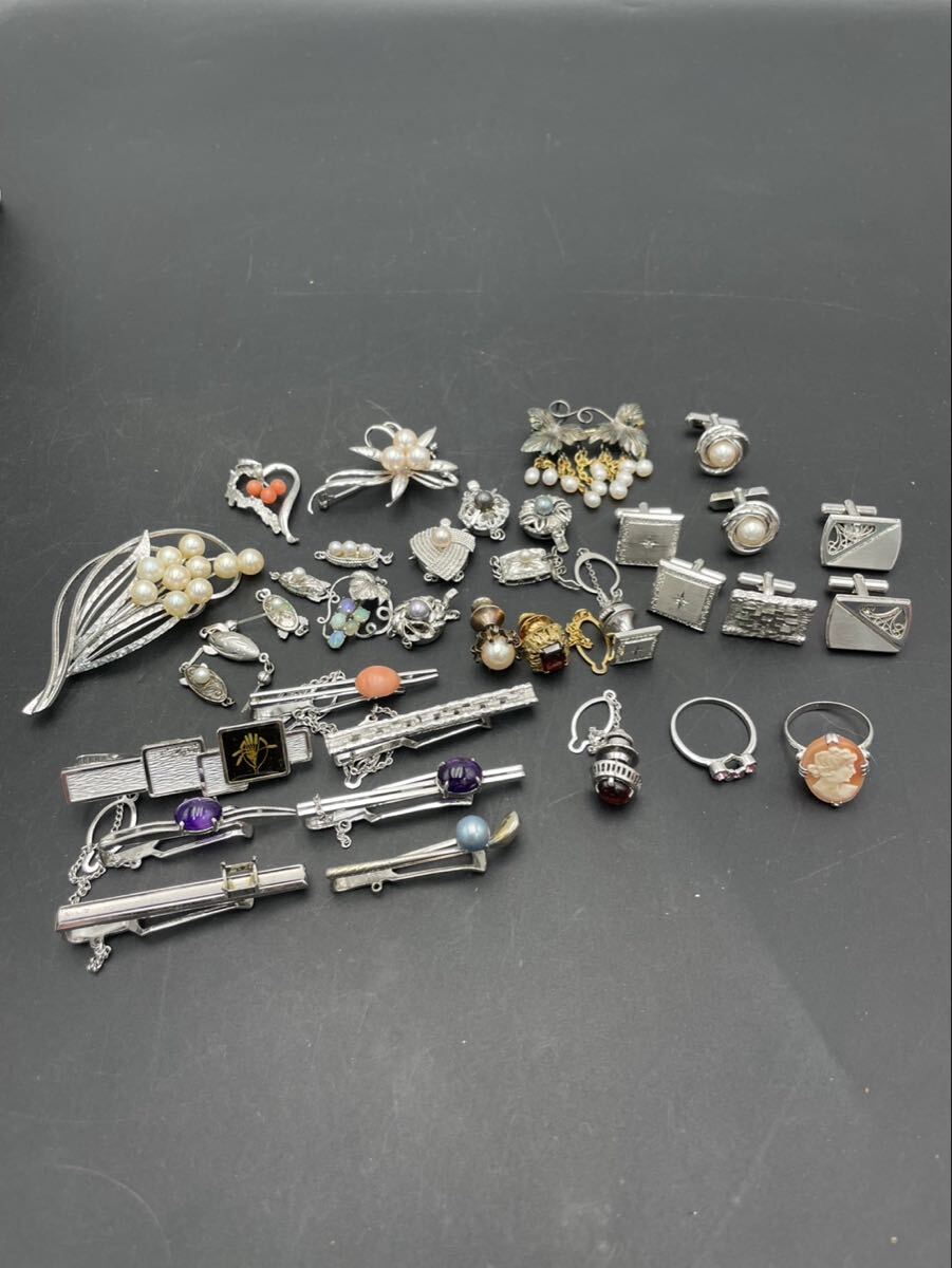 1円スタート 全て silver 刻印 有り シルバーアクセサリー まとめ 銀製 リング ブローチ 総重量約156.2g 現状品 UI0606カ