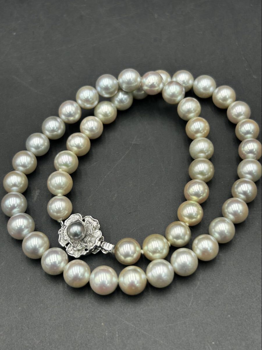 ◇1円スタート アコヤ ナチュラルグレー 真珠 パール ネックレス 留め具silver 8.2mm 総重量約40.2g あこや Pearl テリ良 TK0606さい