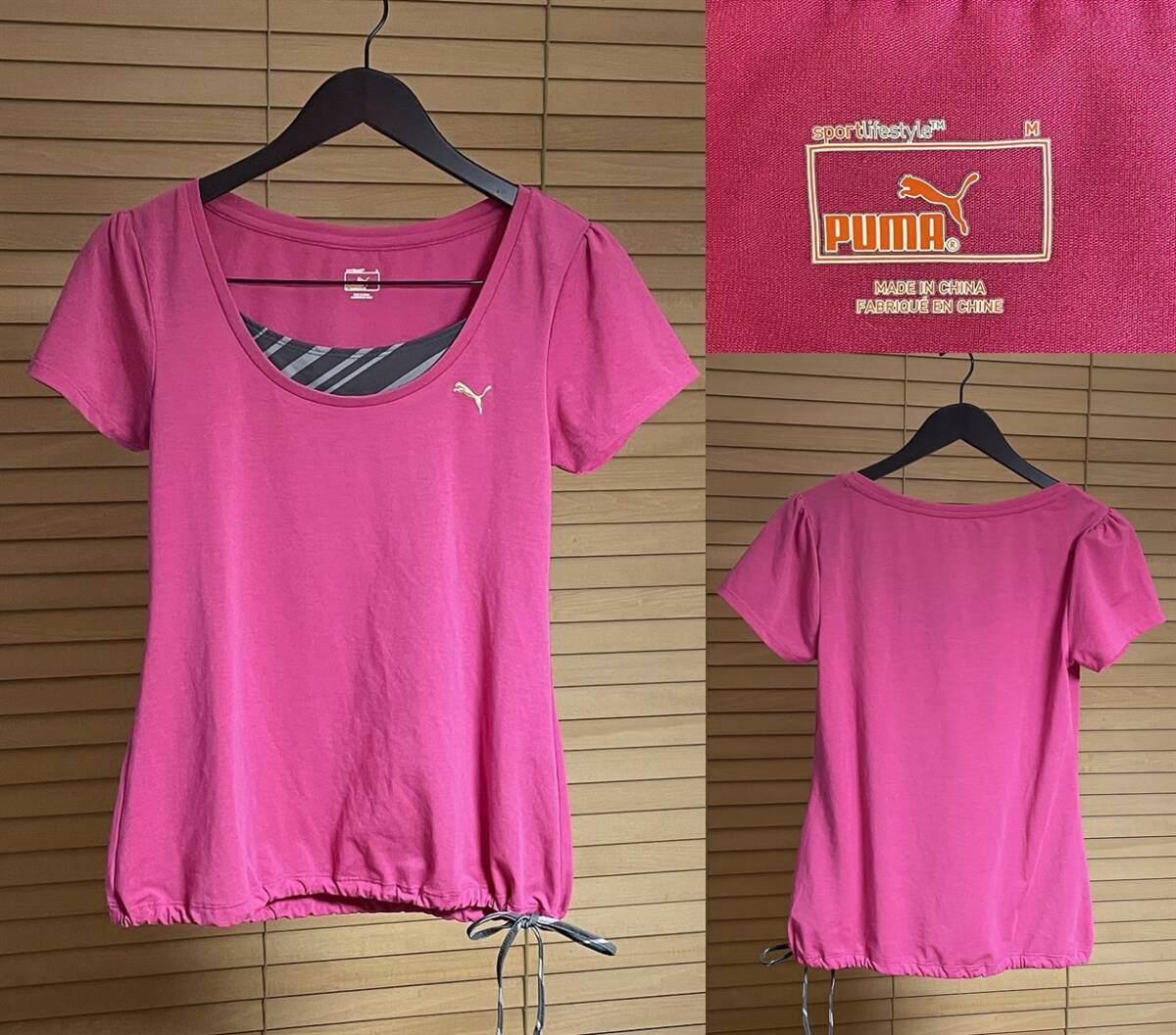 【激安1点のみ 国内正規品】PUMA プーマ ストレッチ 裾絞り レイヤード 半袖 Tシャツ M ピンク系