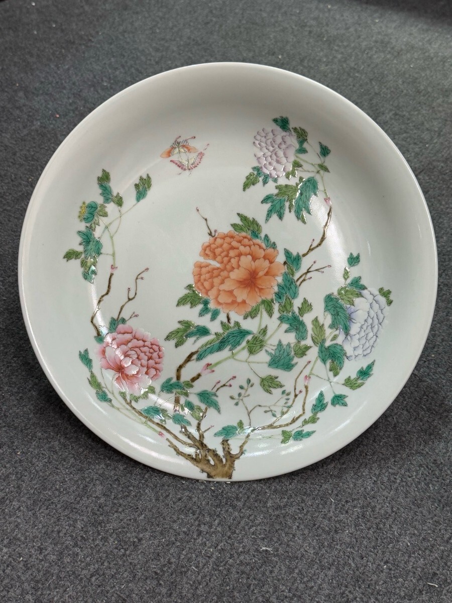 中国古美術 清時代 粉彩 皿 陶磁器 骨董 古玩 時代物 中国美術 古美術 骨董品 唐物 当時物 口径31cm w22