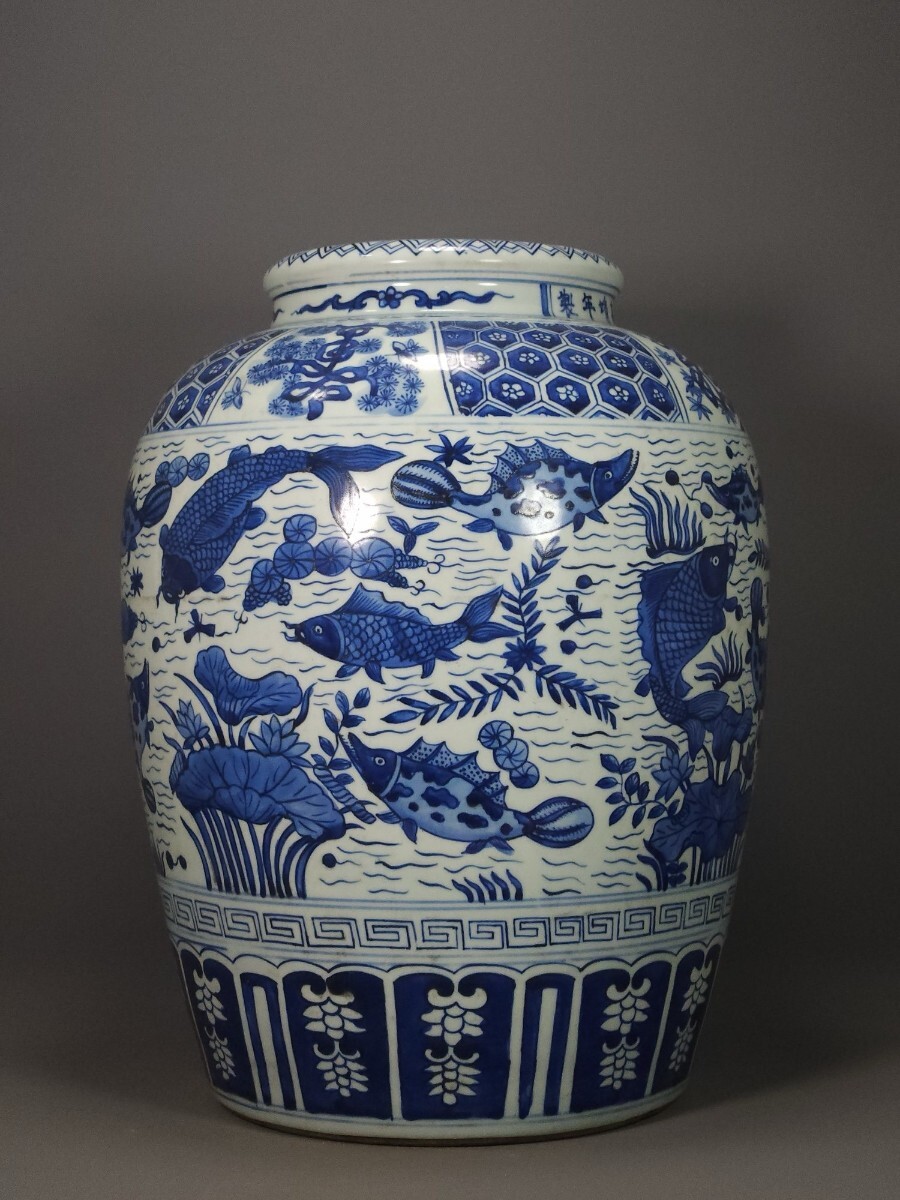 中国古美術 明時代 青花 壺 唐物 茶道具 陶磁器 骨董 在銘 古玩 時代物 中国美術 古美術 高さ41cm w98 