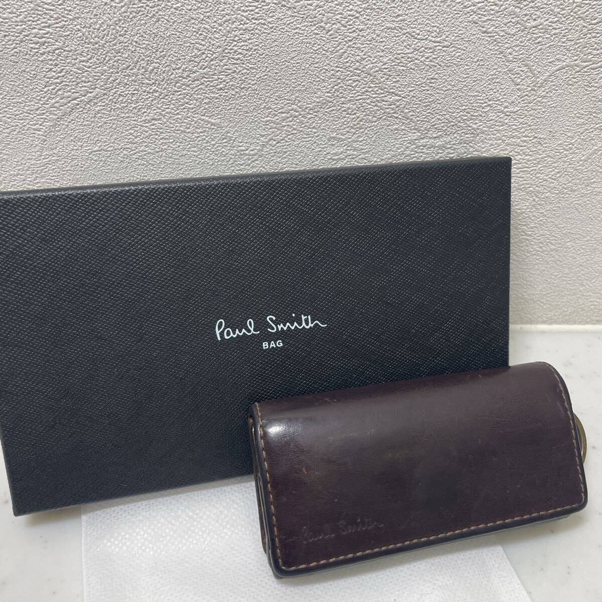 Paul Smith ポールスミス 4連キーケース ダークブラウン レザー 箱付き マルチストライプ カードケース 本革 レザー ブラウン