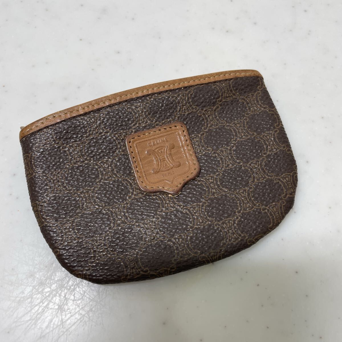 CELINE セリーヌ マカダム柄 コインケース ポーチ ブラウン PVC レザー 小銭入れ
