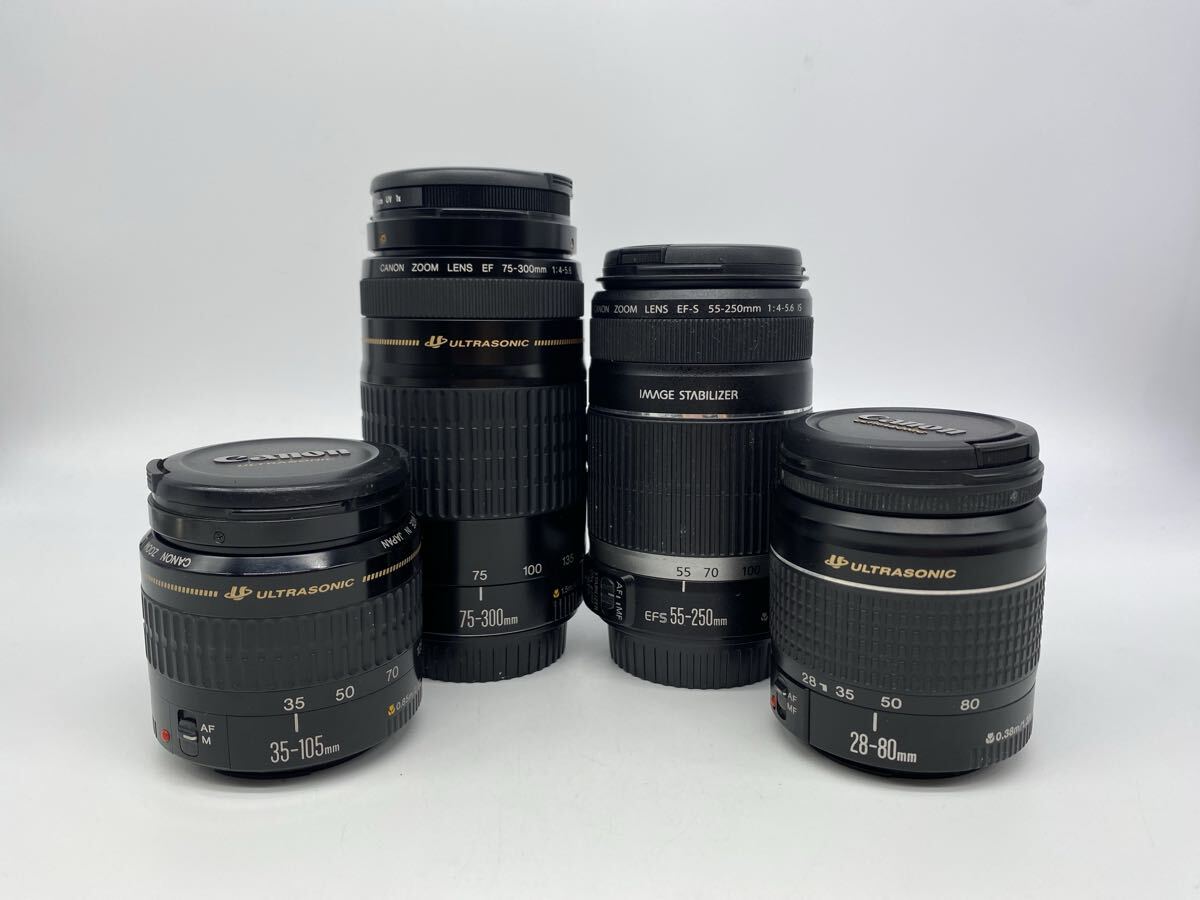 Canon キャノン カメラレンズおまとめ 35-105mm F4.5-5.6 / 28-80mm F3.5-5.6 Ⅴ / 55-250mm F4-5.6 / 75-300mm F4-5.6 計4点セット A014
