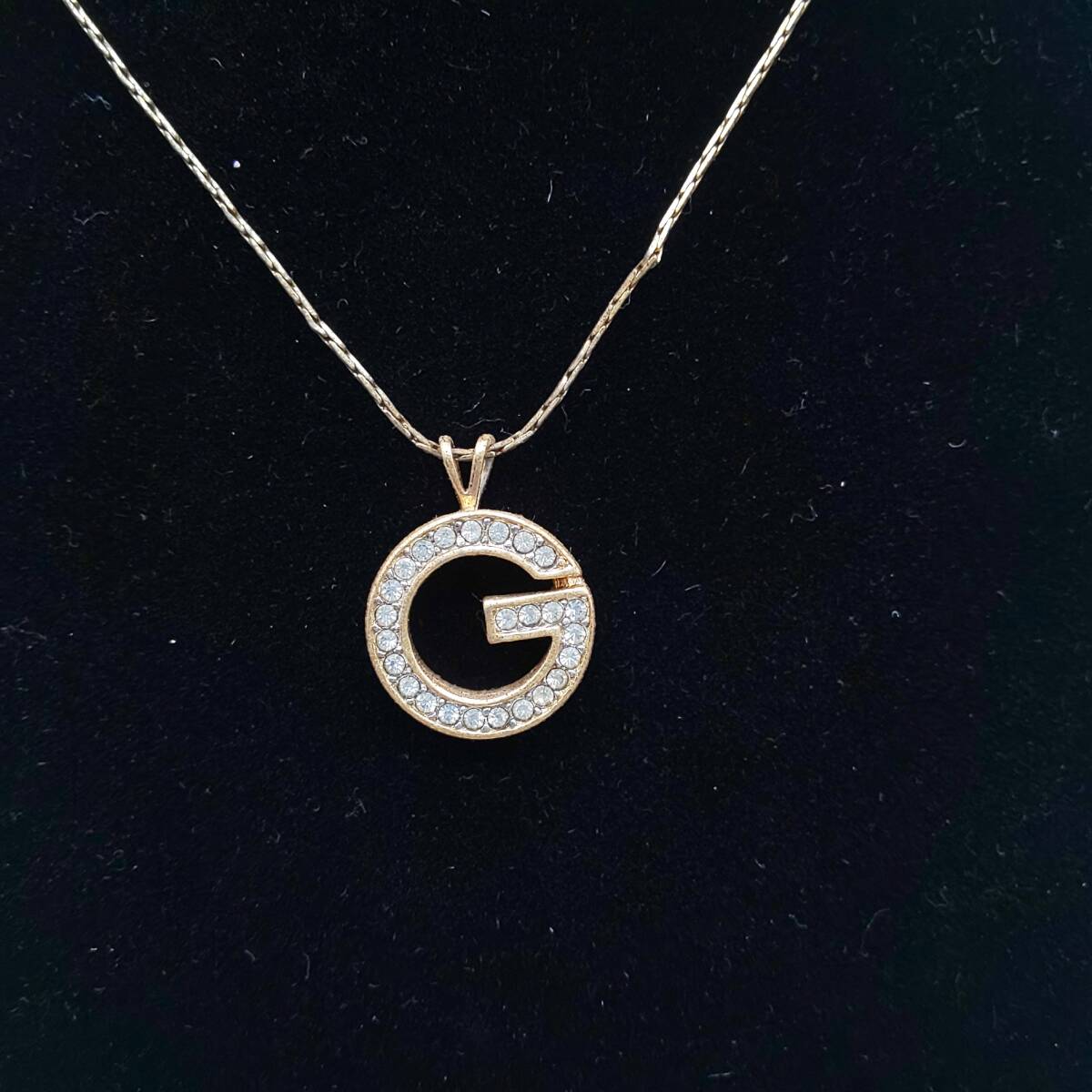 GIVENCHY ジバンシー Gロゴ ジルコニア ゴールド ネックレス ヴィンテージ 宝飾品