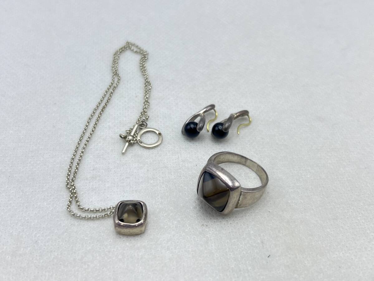 Y2814★エテ ete ネックレス リング ピアス ３点セット おまとめ SV925 スモーキークオーツ トップネックレス 指輪 SILVER シルバー 