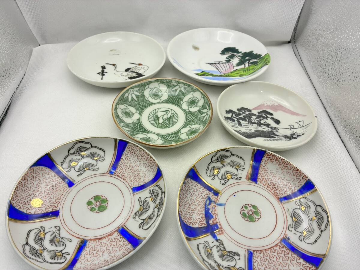 明治〜大正 印判 小皿 鶴　赤富士画