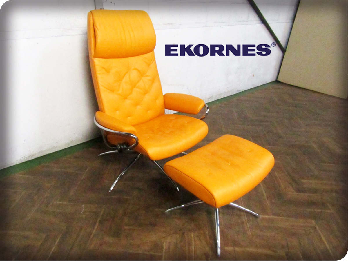 ■美品■EKORNES■高級■メトロ/M/北欧/ノルウェー/総革張/スタイリッシュモダン/リクライニングチェア/オットマンセット/37万/st310k