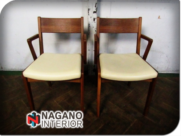 ■展示品■NAGANO INTERIOR/ナガノインテリア■高級■DC359■ウォールナット材■本革張り■アームダイニングチェア2脚セット/16万/eee6412k