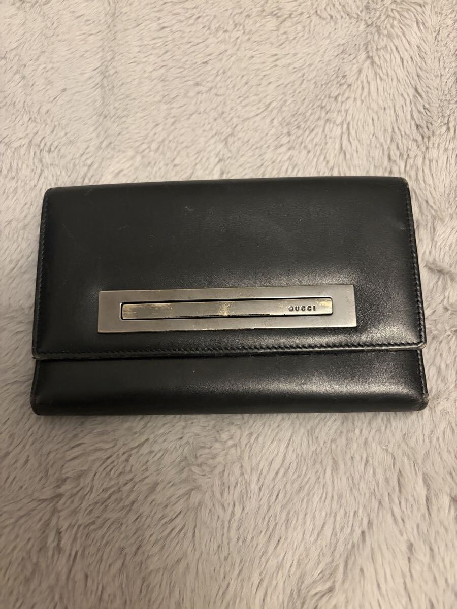 GUCCI グッチ 長財布 レザー ブラック ロゴプレート