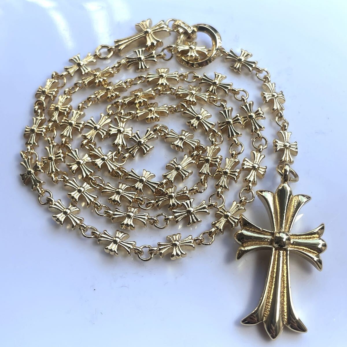 Chrome Hearts クロムハーツ　クロスチェーン　クロス　ｃｈ刻印　２２Ｋ加工　ゴールド　ロザリオ　ネックレス　silver９２５　刻印入り