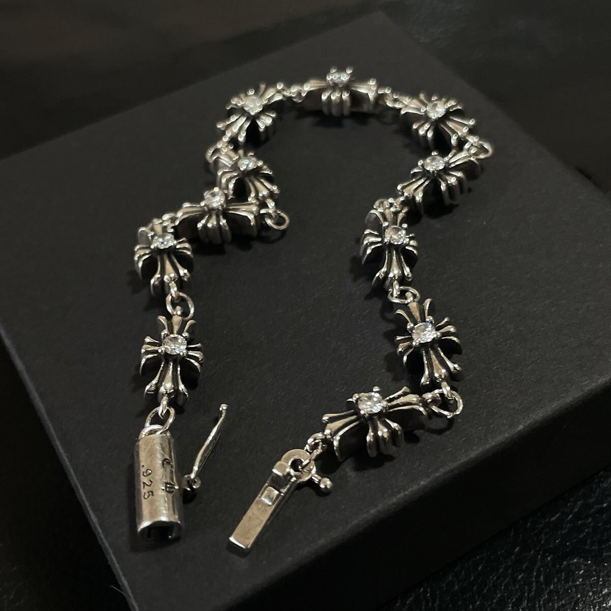Chrome Hearts クロムハーツ　クロス　クリアストーン　ブレスレット　タイニークロス　シルバー　silver９２５　刻印入り