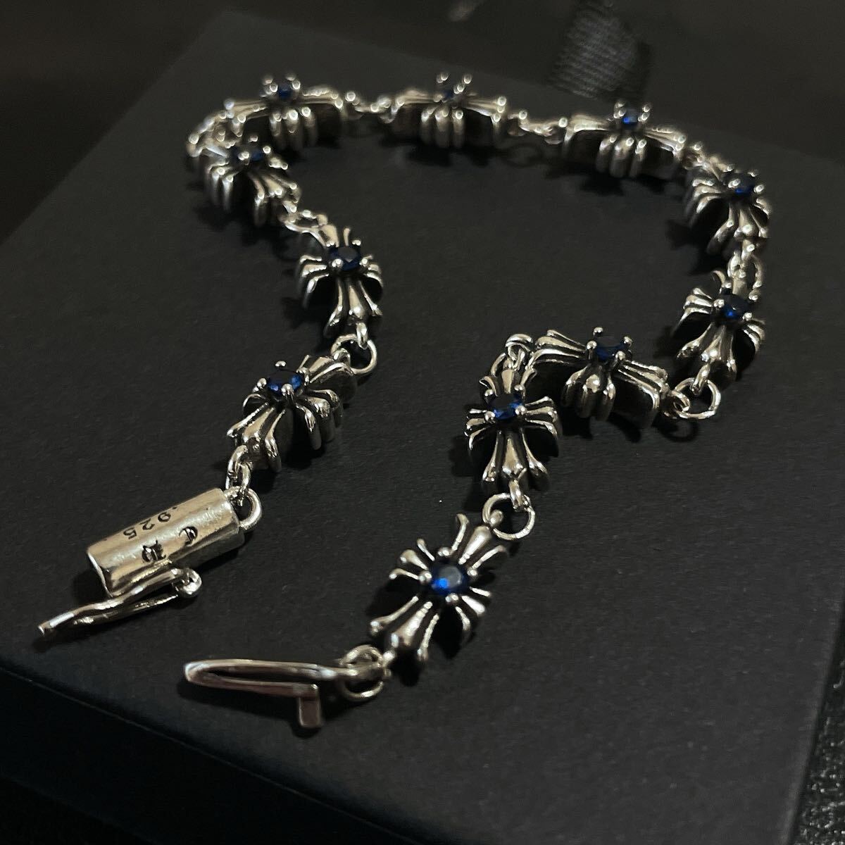 Chrome Hearts クロムハーツ　クロス　ブレスレット　タイニークロス　ブルー　シルバー　silver９２５　刻印入り