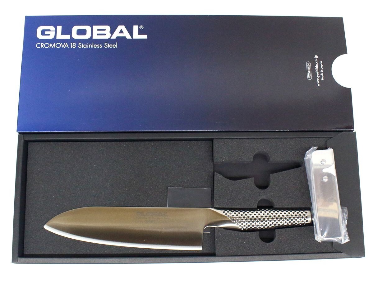 ○ 【未使用】 吉田金属工業 三徳包丁 GLOBAL スピードシャープナー セット GST-B46 ○MOF10549　調理包丁 簡易包丁研器 G-46