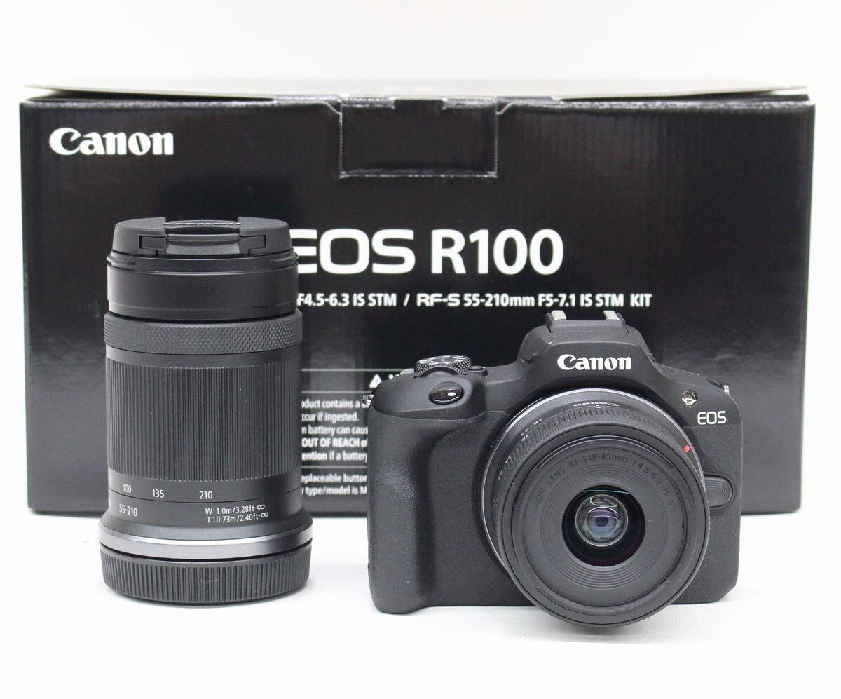 ◇ Canon ミラーレス一眼カメラ EOS R100 DS126891 ダブルズームキット ◇MHD14802　レンズ RF-S18-45mm F4.5-6.3 55-210mm F5-7.1 IS STM