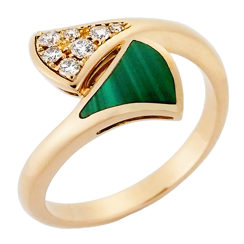 ◆ミウラ◆ ブルガリ BVLGARI ディーヴァ ドリーム リング マラカイト ダイヤモンド ＃49 K18PG 仕上済 356451