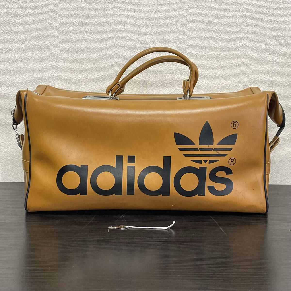 【5M53】1円スタート adidas アディダス スクエア ボストンバッグ 70's ヴィンテージ オールド レザー ブラウン トラベルバッグ 70年代 